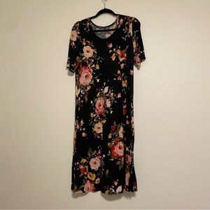Chris & Carol Pink and Black Floral MIDI Dress